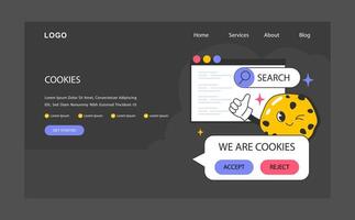 Cookie technology web banner or landing page dark or night mode. vector