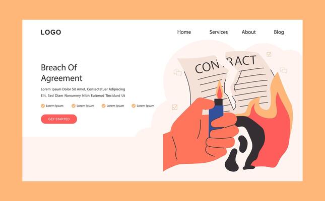 Breach of contract web banner or landing page. Business deal or agreement