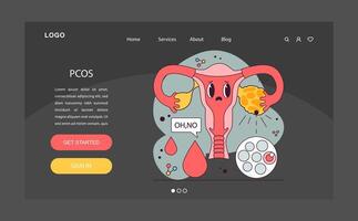 PCOS, polycystic ovary syndrome night or dark mode web banner vector