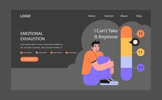 Professional burnout web banner or landing page dark or night mode. vector