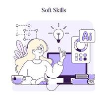 A serene illustration of a woman crafting designs, symbolizing the blend of creativity and technology in modern skill sets vector