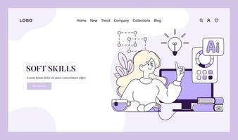 A serene illustration of a woman crafting designs, symbolizing the blend of creativity and technology in modern skill sets vector