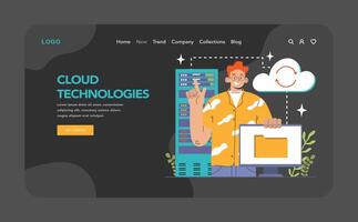 Cloud technology web banner or landing page dark or night mode vector