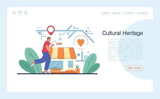 Tourism web banner or landing page. People traveling the world seeing vector