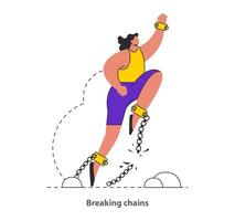 Chains Breakthrough concept A figure triumphantly breaks free from shackles, depicting the power of overcoming obstacles Celebrates liberation and the strength of the human spirit illustration vector