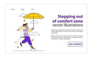Comfort Zone Departure concept An individual strides forward, umbrella in hand, symbolizing a bold move into the unknown A powerful visual metaphor for change and bravery illustration vector