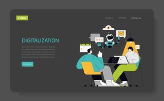 Digitalization concept Professionals leverage technology and robotics for efficiency, showcasing the integration of AI in modern business solutions illustration vector