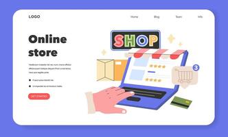 E-commerce Ease concept Hands finalize an online purchase, highlighting the convenience of digital shopping with a vibrant laptop display illustration vector