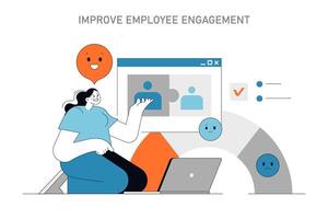 Improve Employee Engagement illustration spotlighting job satisfaction vector