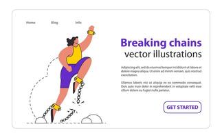 Chains Breakthrough concept A figure triumphantly breaks free from shackles, depicting the power of overcoming obstacles Celebrates liberation and the strength of the human spirit illustration vector