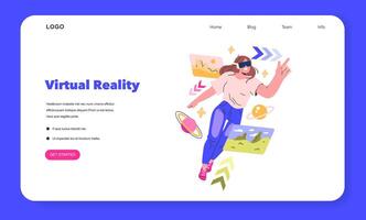 Virtual Reality experience An enthusiast explores digital landscapes, delving into immersive worlds with VR technology Interactive gaming ascends to new dimensions illustration vector