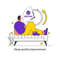 Sleep Quality Improvement concept Visualizes rest optimization with bedtime alerts Emphasizes the value of a good night's sleep for overall wellness illustration vector