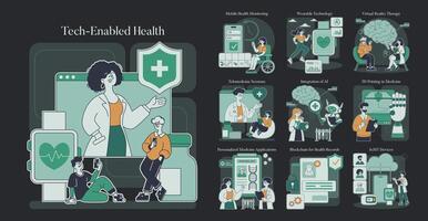 tecnología activado salud. plano ilustración vector