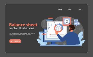 Financial expert analyzing a detailed balance sheet. vector
