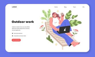 Outdoor Work illustration A freelancer enjoys the freedom of remote work in a serene garden setting, embodying a relaxed yet productive lifestyle illustration vector