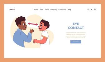 Eye contact concept. Two cheerful boys connect through direct gaze, vector