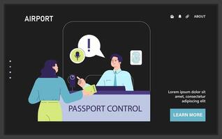 Airport passport control. A traveler provides documents to security personnel vector