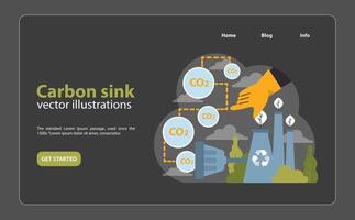 Guiding hand directs CO2 emissions towards carbon sinks. vector