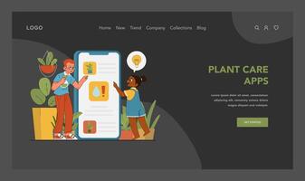 Interactive plant care app. Flat illustration vector