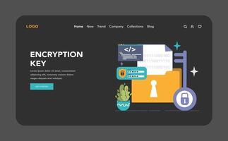 Data encryption dark or night mode web, landing. Personal information, vector