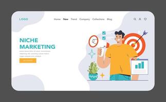 Niche marketing web or landing. Marketer hits target with precision vector