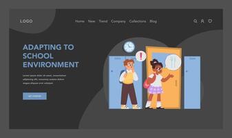 Adapting to school environment. Flat illustration vector