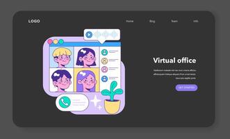 Engaging online group call featuring diverse faces in a colorful interface, complete with play button, voice waveforms, and a vibrant call-to-action. Flat illustration. vector