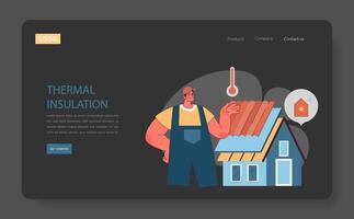 térmico aislamiento concepto. técnico instala techo aislamiento, mejorando vector