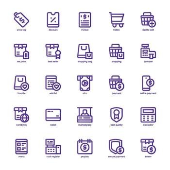 Shopping and Store icon pack for your website, mobile, presentation, and logo design. Shopping and Store icon basic line gradient design. graphics illustration and editable stroke. vector