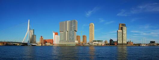 Rotterdam skyscrapers skyline and Erasmusbrug bridge over of Nieuwe Maas river. Rotterdam photo