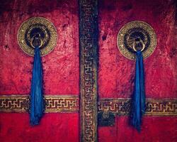 Door of Spituk monastery. Ladakh, India photo