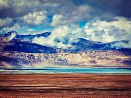 Salt lake Tso Kar in Himalayas. Ladakh, India photo