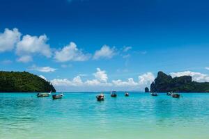 Long tail boats in bay. Thailand photo