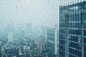 Rain drops on window photo