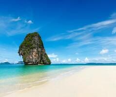 Idyllic beach, sand, sea, sky photo