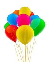 Colorful multicolored balloons isolated on white photo