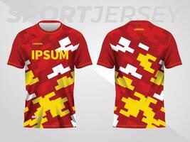 red yellow background for sports jersey pattern. color abstract geometric line texture background shirt front and back view mockup. vector