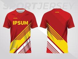 red yellow background for sports jersey pattern. color abstract geometric line texture background shirt front and back view mockup. vector