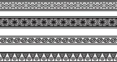 set of seamless monochrome national native american ornaments. Endless ethnic black borders, frames of the peoples of America, Aztec, Maya, Incas. For sandblasting, plotter and laser cutting vector