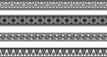 set of seamless monochrome national native american ornaments. Endless ethnic black borders, frames of the peoples of America, Aztec, Maya, Incas. For sandblasting, plotter and laser cutting vector