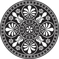 black monochrome classic Greek round ornament. Circle of Ancient Greece and the Roman Empire. Byzantine painting of walls, floors and ceilings. Decoration of European palaces vector