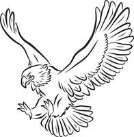 black outline of an attacking eagle. Predatory big bird hunts prey. vector