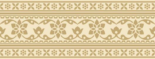 seamless gold indian national ornament. Ethnic endless plant border. Flowers frame. Poppies and leaves vector