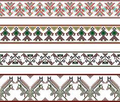 colored set of seamless Indian borders. Endless native american, aztec, maya, inca ornament. Cross stitch template. vector