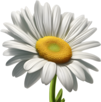 A cartoon daisy with green leaves and bright white petals. Ai-generated. png