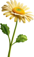 A cartoon daisy with green leaves and bright white petals. Ai-generated. png