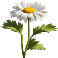 A cartoon daisy with green leaves and bright white petals. Ai-generated. png