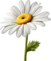 A cartoon daisy with green leaves and bright white petals. Ai-generated. png