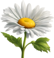 A cartoon daisy with green leaves and bright white petals. Ai-generated. png