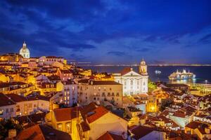 View of Lisbon from Miradouro de Santa Luzia viewpoint at evening. Lisbon, Portugal photo